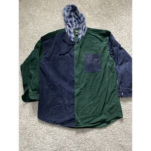 vtg Stefano Men's Blue and Green corduroy shirt Jacket 80s 90s grunge